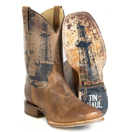 Herren Tin Haul Roughneck Boots mit Ölbohrturmsohle, handgefertigt, Braun