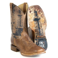 Men's Tin Haul Roughneck Boots with Oil Derrick Sole Handcrafted Brown