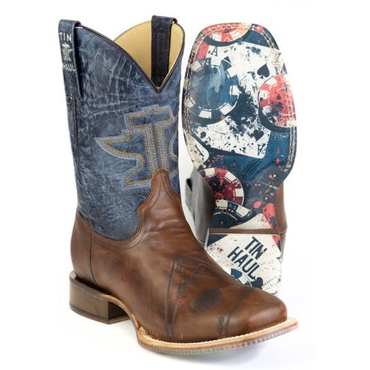 Botas para hombre Tin Haul Dealers Choice con suela de as de espadas, hechas a mano en marrón