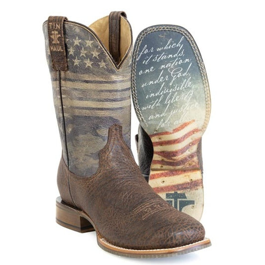 Men's Tin Haul Flag Of The Proud Boots With Pledge Of Allegiance Sole Handmade