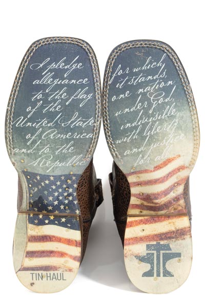 Men's Tin Haul Flag Of The Proud Boots With Pledge Of Allegiance Sole Handmade