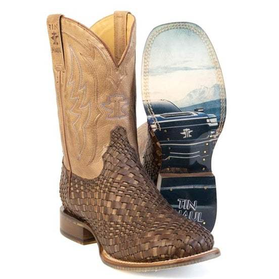 Men's Tin Haul Torque Twister Boots with Got Swag Sole Handcrafted Square Toe Brown