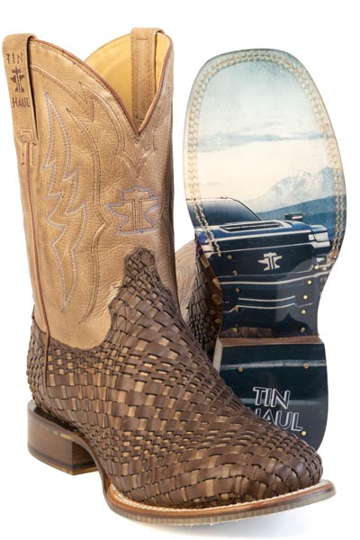 Men's Tin Haul Torque Twister Boots with Got Swag Sole Handcrafted Square Toe Brown