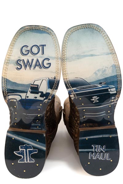 Men's Tin Haul Torque Twister Boots with Got Swag Sole Handcrafted Square Toe Brown