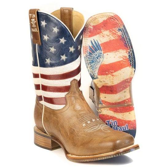 Men's Tin Haul USA 1776-2026 Boots with 250 Years Of Freedom Sole Handcrafted Square Toe Brown