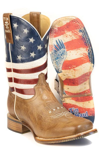 Men's Tin Haul USA 1776-2026 Boots with 250 Years Of Freedom Sole Handcrafted Square Toe Brown