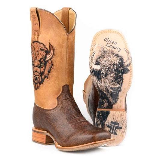 Men's Tin Haul Big Bad Bison Boots Handcrafted Square Toe Brown