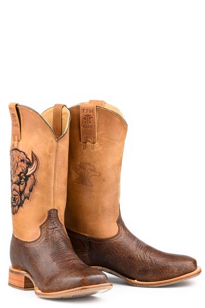 Men's Tin Haul Big Bad Bison Boots Handcrafted Square Toe Brown