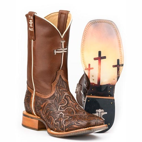 Botas Tin Haul de hombre modelo 3 Crosses con suela Between 2 Thieves, hechas a mano, punta cuadrada, color marrón