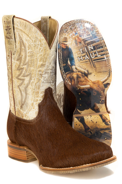 Men's Tin Haul Brahma Hair Boots With Ride Of Your Life Sole Handmade Brown