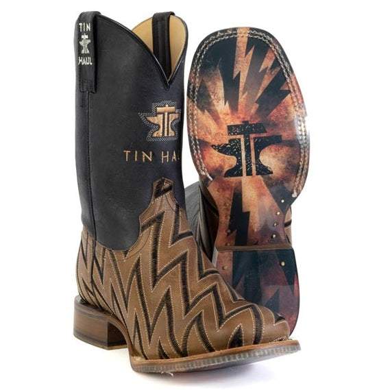 Men's Tin Haul Lightning Boots with Tin Haul Explosion Sole Handcrafted Square Toe Brown