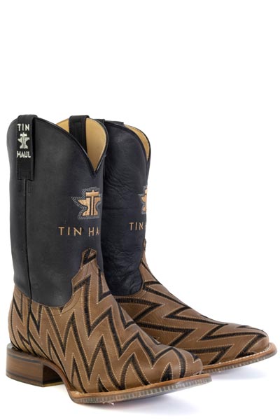 Men's Tin Haul Lightning Boots with Tin Haul Explosion Sole Handcrafted Square Toe Brown
