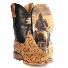 Men's Tin Haul Iron Faith Boots with Matthew 19:26 Sole Handcrafted Square Toe Tan
