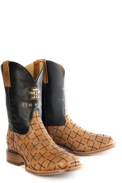 Men's Tin Haul Iron Faith Boots with Matthew 19:26 Sole Handcrafted Square Toe Tan