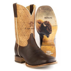 Men's Tin Haul Gridlock Bison Boots withAmerican Bison Sole Handcrafted Square Toe Brown