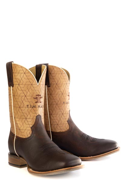 Men's Tin Haul Gridlock Bison Boots withAmerican Bison Sole Handcrafted Square Toe Brown