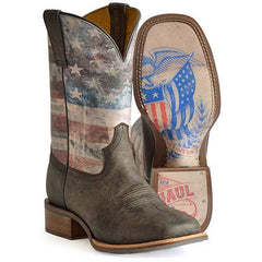 Men's Tin Haul Patriot Boots with Eagle and Shield Sole Handcrafted Brown
