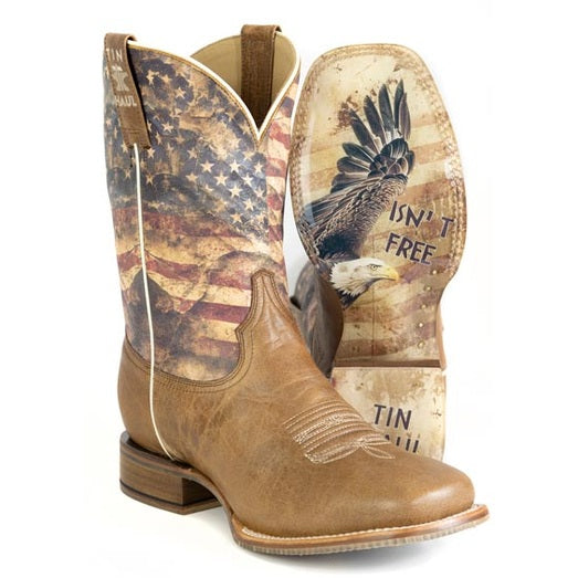 Men's Tin Haul Stars And Stripes Boots With Freedom Isn't Free Sole Handmade