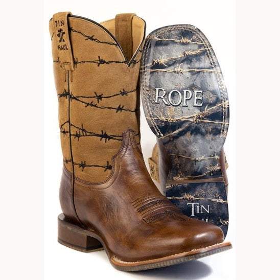 Men's Tin Haul Wirelash Boots with Devils Rope Sole Handcrafted Square Toe Brown