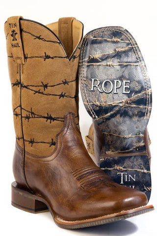 Men's Tin Haul Wirelash Boots with Devils Rope Sole Handcrafted Square Toe Brown
