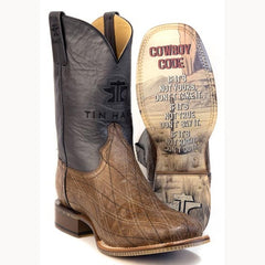 Men's Tin Haul Criss-Crossed Boots with Cowboy Code Sole Handcrafted Square Toe Brown