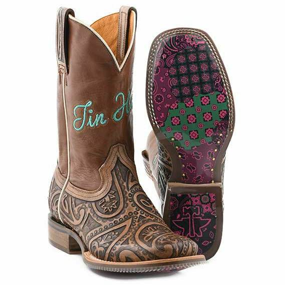 Damen Tin Haul Paisley Queen Boots Bandana Patchwork Sohle Handarbeit Braun