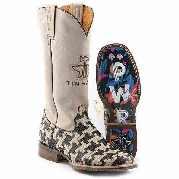 Women's Tin Haul Houndstooth Boots Cowgrl PWR Sole Handcrafted Brown
