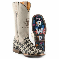 Women's Tin Haul Houndstooth Boots Cowgrl PWR Sole Handcrafted Brown