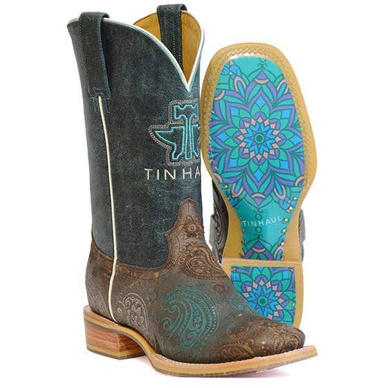Women's Tin Haul Paisley Breeze Boots with Mandalas Sole Handcrafted Brown