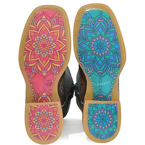 Women's Tin Haul Paisley Breeze Boots with Mandalas Sole Handcrafted Brown - yeehawcowboy