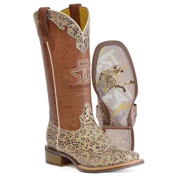 Women's Tin Haul Golden Cheetah Boots with Fastest Cat Alive Sole Handcrafted Brown