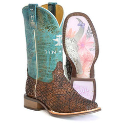 Women's Tin Haul Weavealicious Boots with Pretty Sole Handcrafted Brown