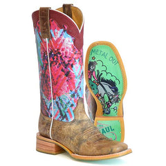 Women's Tin Haul Blooming Free Boots with Retro Cowgirl Sole Handcrafted Brown