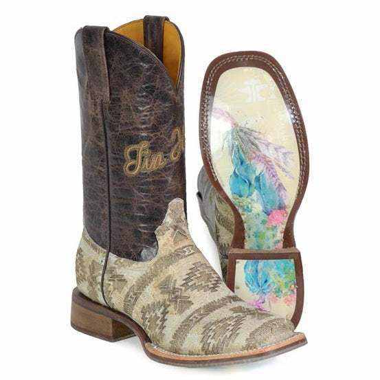 Women's Tin Haul Sign Of The Sun Boots with Desert Floral Sole Handcrafted Brown