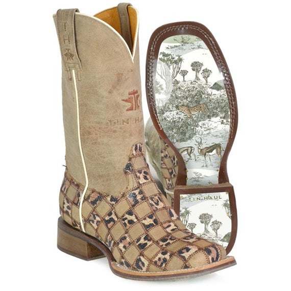 Tin Haul Cheetah Chick Boots für Damen mit Cheetah-Sohle, handgefertigt, Braun