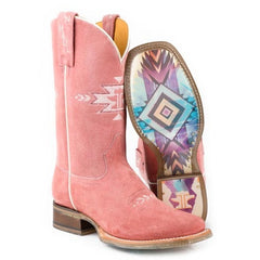 Women's Tin Haul Pretty In Pink Boots With Vintage Aztec Sole Handcrafted Pink