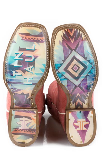 Women's Tin Haul Pretty In Pink Boots With Vintage Aztec Sole Handcrafted Pink