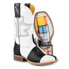 Women's Tin Haul Black & White Python Print Boots With Mondrian Sole Handmade