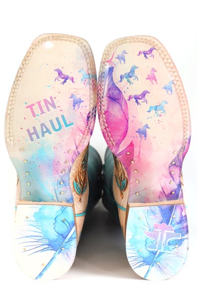 Botas Tin Haul Birds Of A Feather para mujer con suela Magical Horses, hechas a mano en color tostado