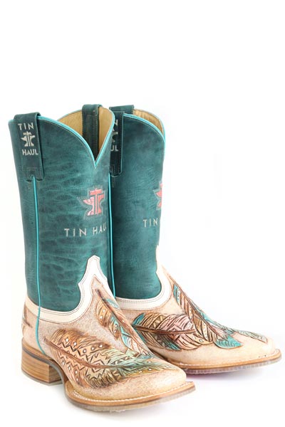 Botas Tin Haul Birds Of A Feather para mujer con suela Magical Horses, hechas a mano en color tostado