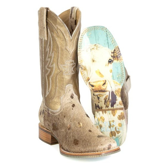 Botas Tin Haul Charolais doradas para mujer con suela de lunares dorados hechas a mano
