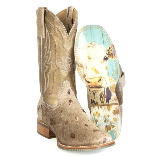 Botas Tin Haul Charolais doradas para mujer con suela de lunares dorados hechas a mano