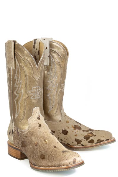 Botas Tin Haul Charolais doradas para mujer con suela de lunares dorados hechas a mano