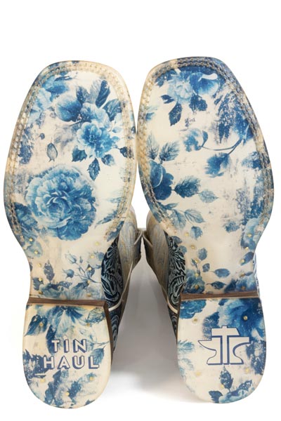 Women's Tin Haul Charmcut Boots with Floral Sole Handmade Tan