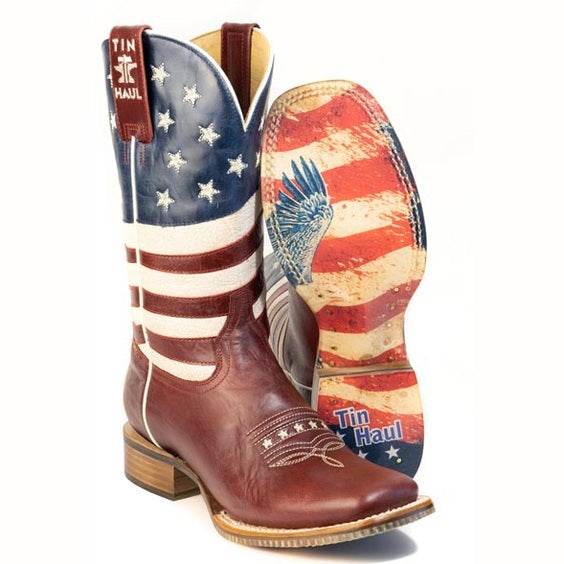 Women's Tin Haul USA 1776-2026 Boots with 250 Years Of Freedom Sole Handmade Red
