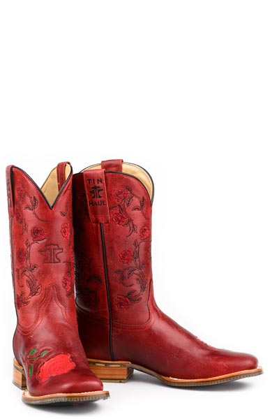 Women's Tin Haul Roses Are Red Boots with Floral Sole Handmade Red