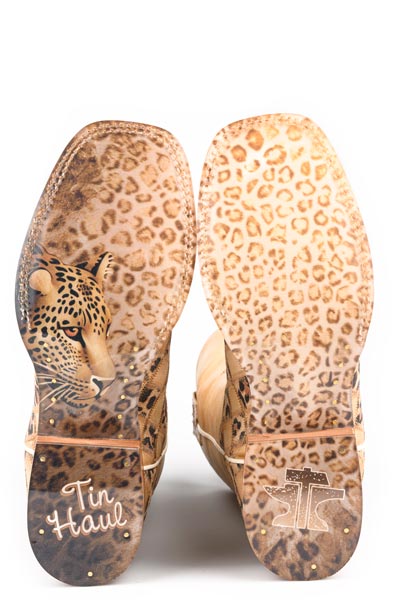 Women's Tin Haul On The Prowl Boots with Cheetah Sole Handmade Tan