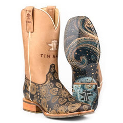 Women's Tin Haul Rockin Paisley Boots Swirl Sole Handmade Black