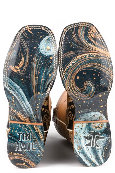 Women's Tin Haul Rockin Paisley Boots Swirl Sole Handmade Black