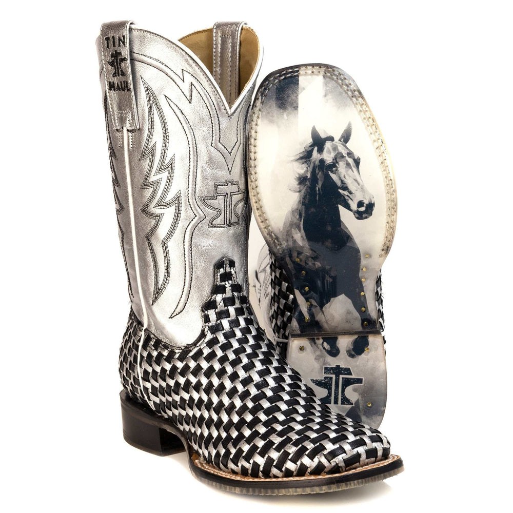 Women's Tin Haul Metallic Checkmate Boots With Crystal Gallop Sole Handmade Multi